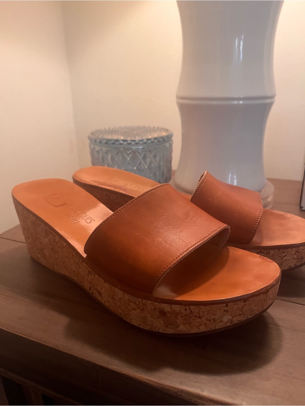 K.Jacques St. Tropez Leather Slide Mules in Cognac